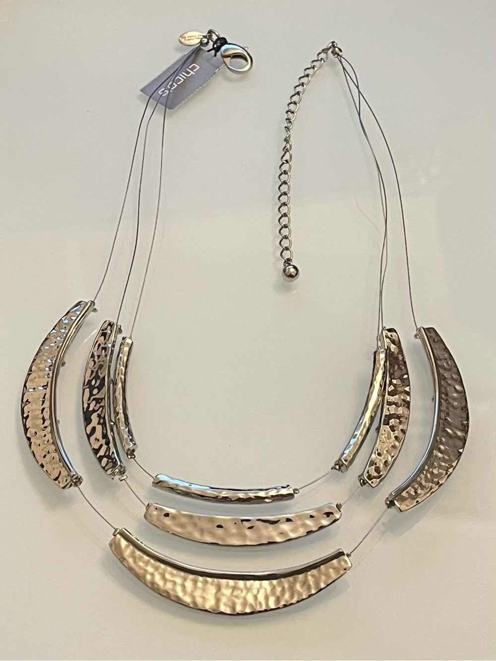 Chico’s ELCIDA Illsn Silver Tone Hammered Triple Strand Necklace New W Tag